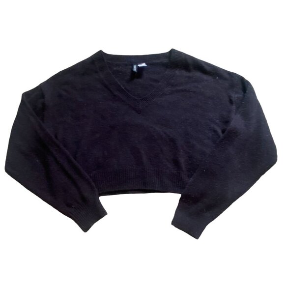 H&M Womens Cropped V-Neck Sweater-Black-Size S-GUC - Picture 1 of 5